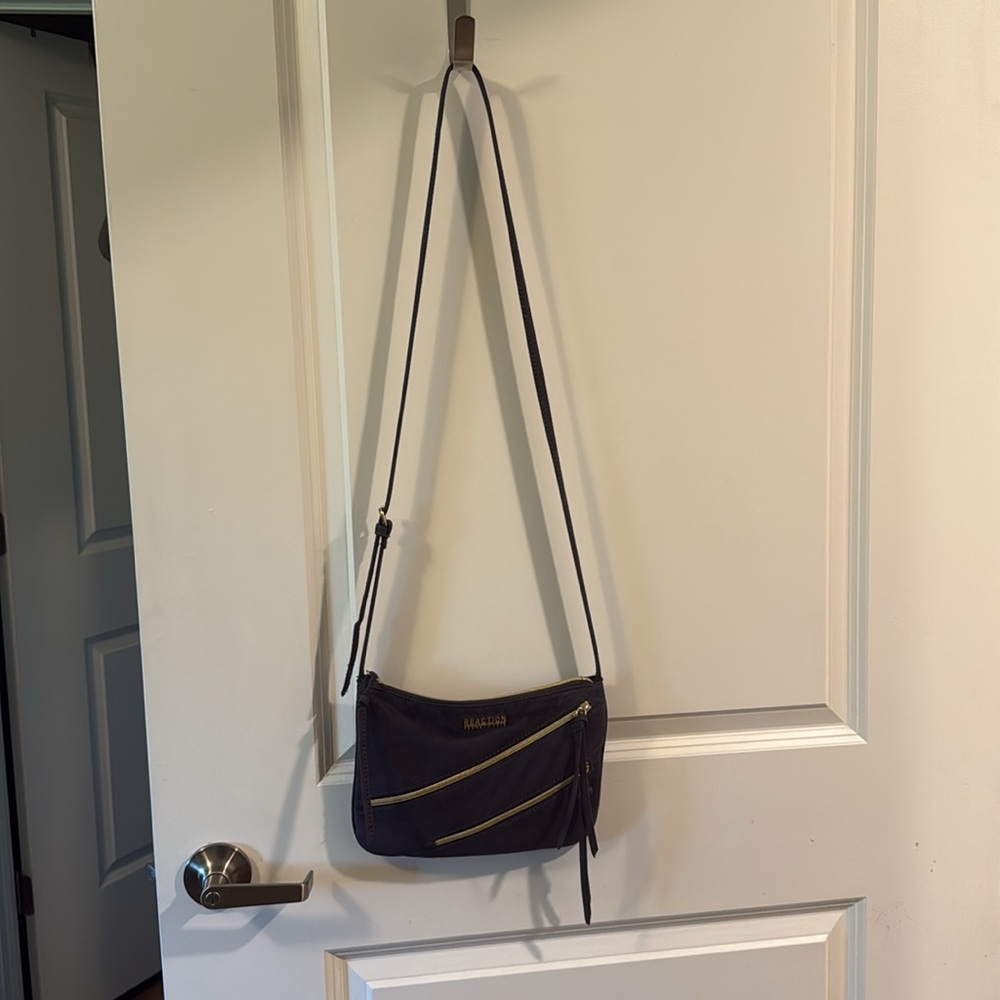 Kenneth Cole Reaction Blue Crossbody Bag with Diagonal Gold Zippers - Picture 5 of 5